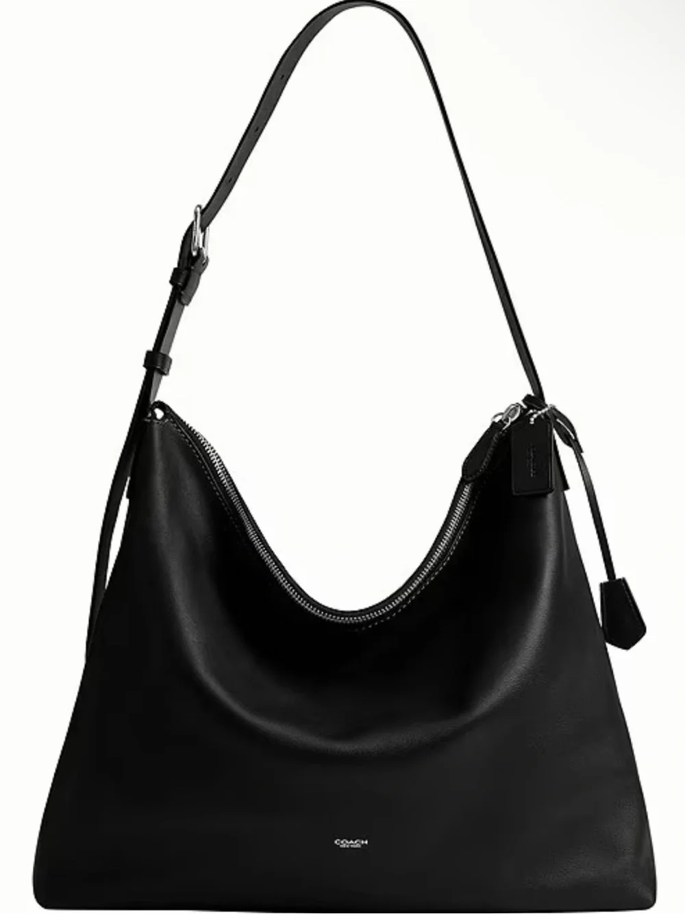 Coach Black Leather Mott Shoulder Bag with Silver Hardware